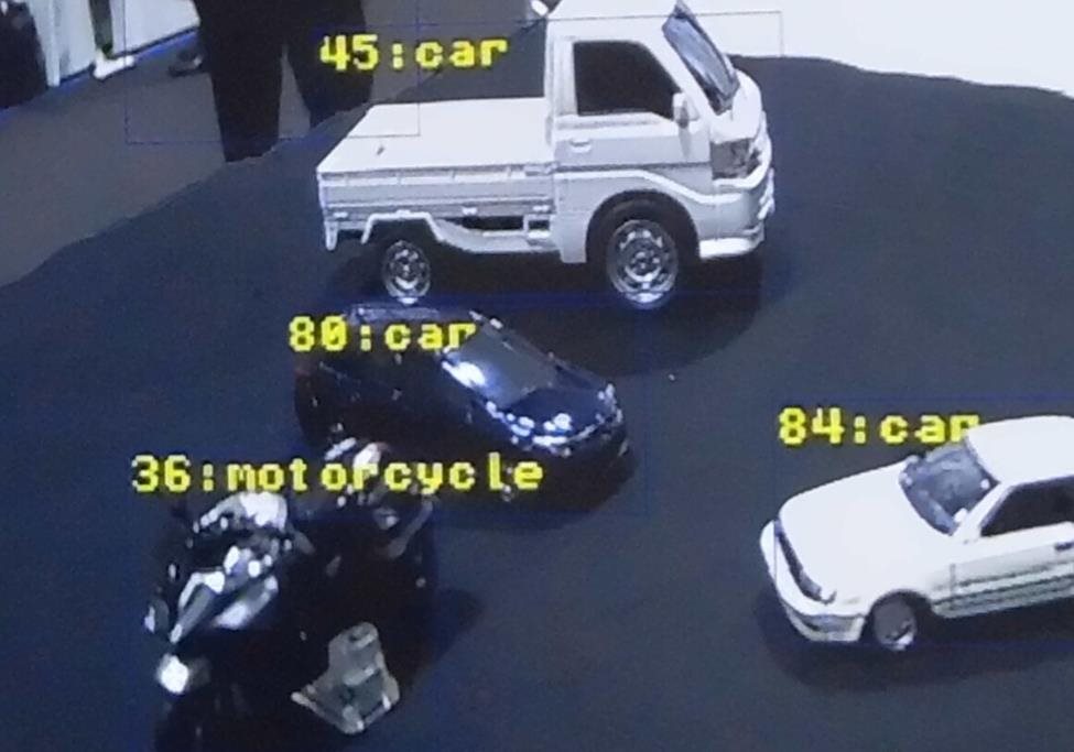 バイク＝motorcycle、車＝carを検出している写真